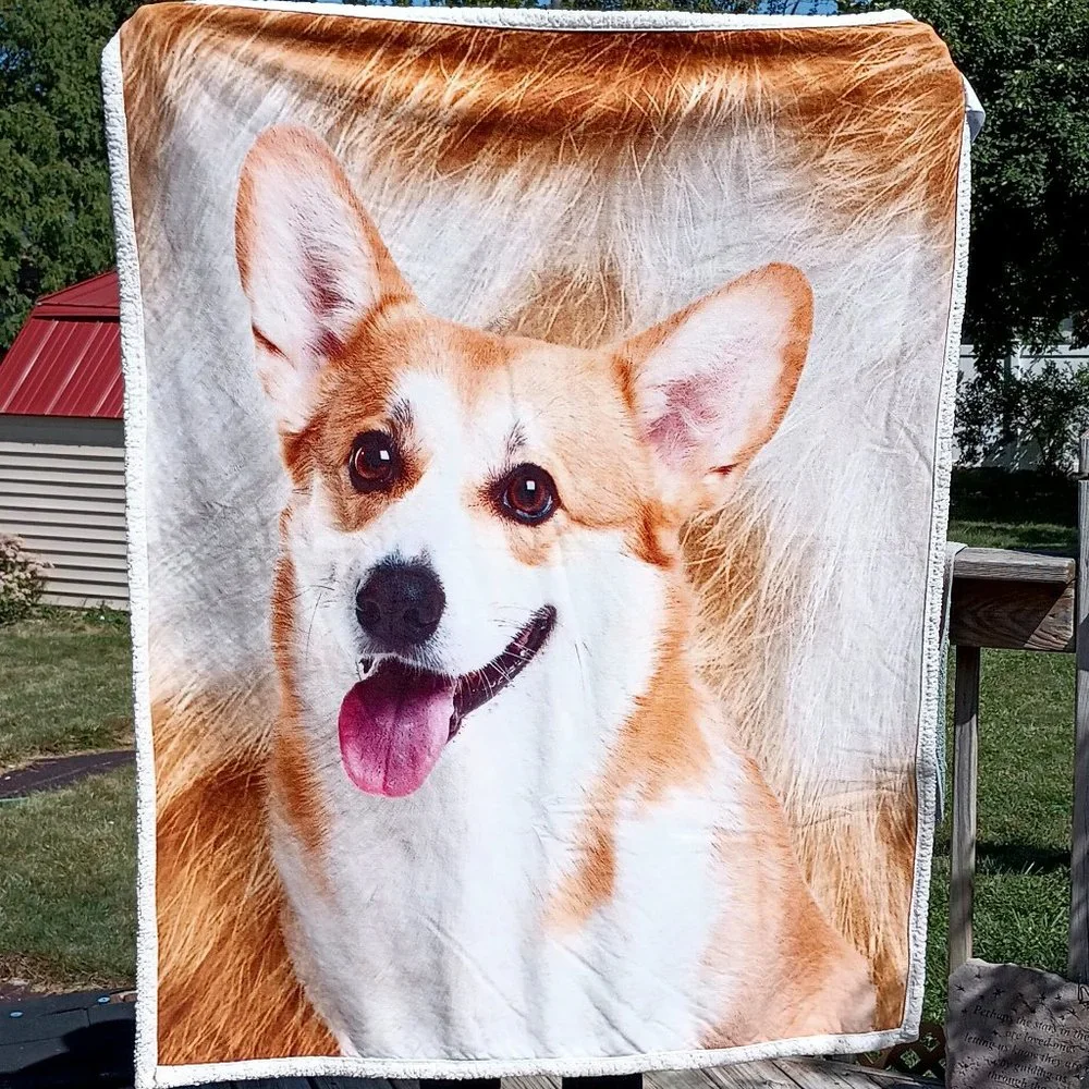 GUC ~ Sleepwish Corgi Puppy Dog Sherpa Fleece Throw Blanket (About 45